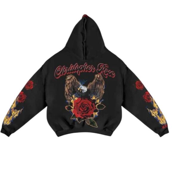 Christopher Rose Dream Rose Hoodie Sweatshirt Men’s Size Medium Rhinestone Rare - Picture 1 of 10
